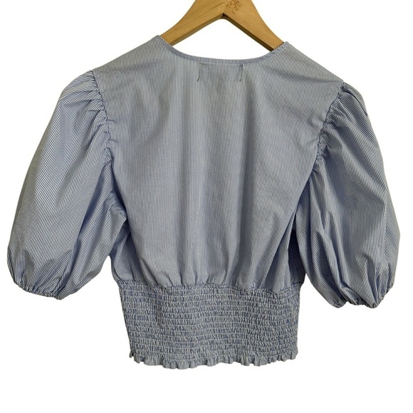 LAUNDRY BY SHELLI SEGAL Striped Puff Sleeve Top Blue and White EUC - Picture 5 of 5